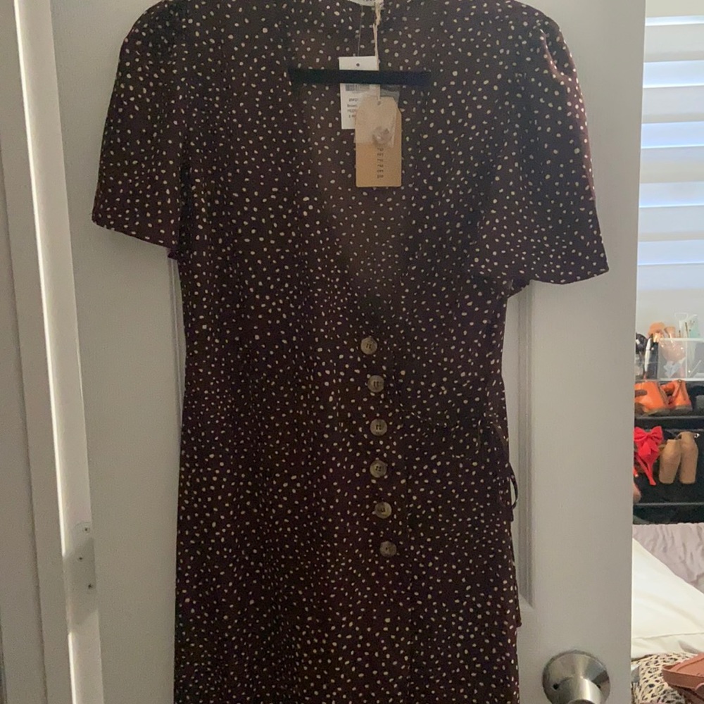 Brown/maroon polka dot midi dress